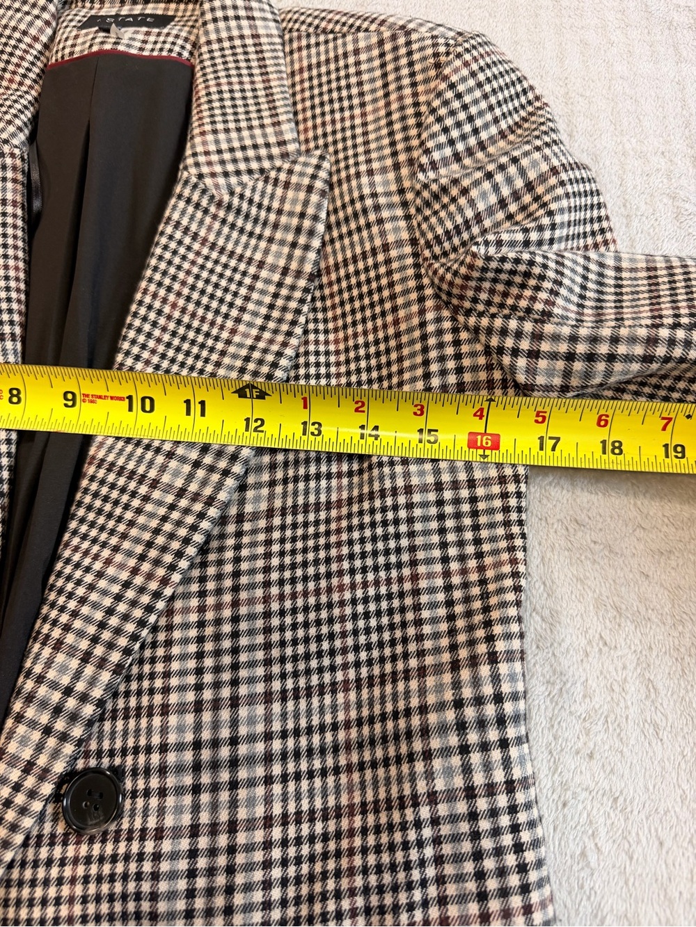 I. State Plaid Double Breasted Blazer XS Ruched Sleeve Career Chic - Picture 7 of 10